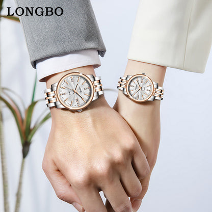 Unisex Quartz Watch With Stainless Steel Strap And Single Folding Buckle, Featuring Tempered Glass Mirror And Pointer Display