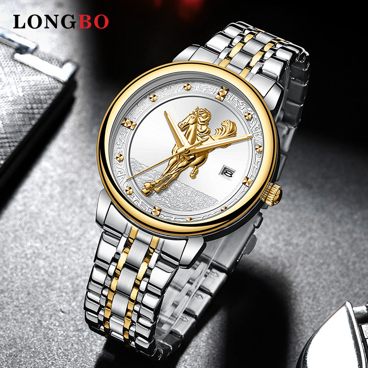 Men's Quartz Watch With Stainless Steel Strap And Double Side Snap Buckle Featuring Tempered Glass Mirror And Pointer Display