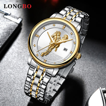 Men's Quartz Watch With Stainless Steel Strap And Double Side Snap Buckle Featuring Tempered Glass Mirror And Pointer Display