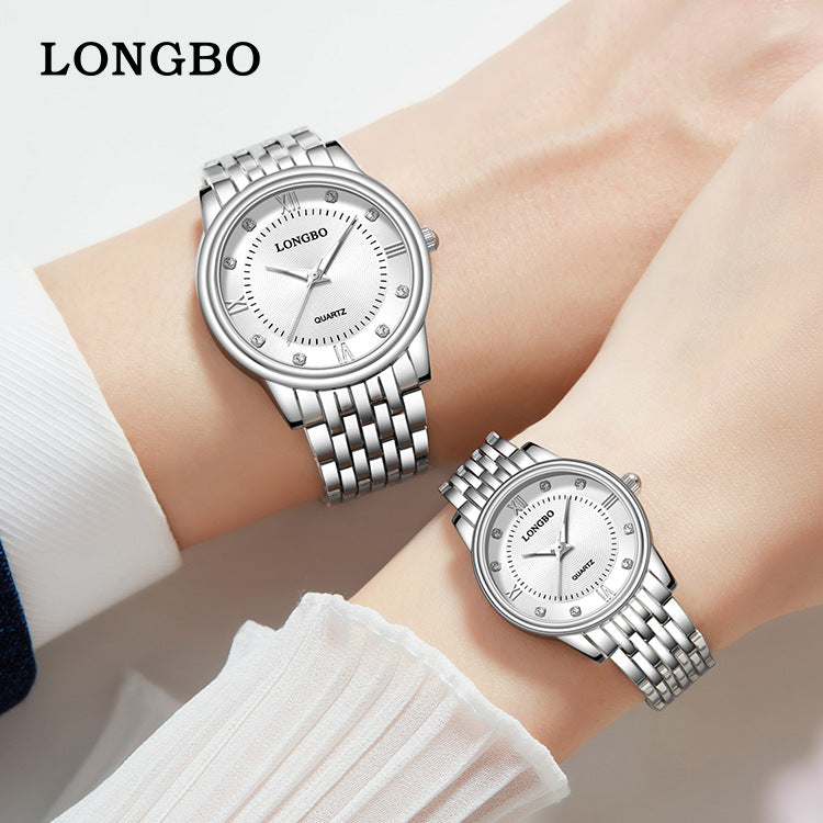 Men's Quartz Watch With Stainless Steel Strap, Tempered Glass Mirror, Pointer Display, And Single Folding Buckle