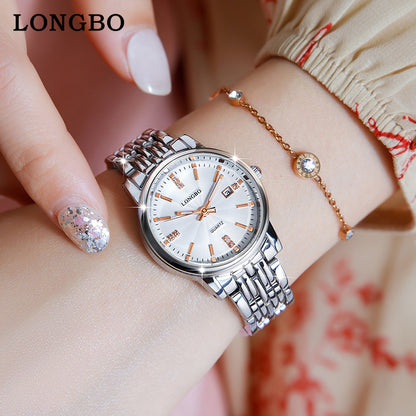 Unisex Quartz Watch With Stainless Steel Strap And Single Folding Buckle, Featuring Tempered Glass Mirror And Pointer Display