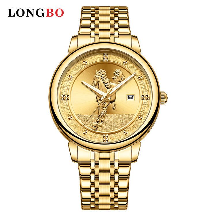 Men's Quartz Watch With Stainless Steel Strap And Double Side Snap Buckle Featuring Tempered Glass Mirror And Pointer Display