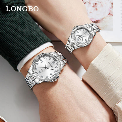 Unisex Quartz Watch With Stainless Steel Strap And Single Folding Buckle, Featuring Tempered Glass Mirror And Pointer Display