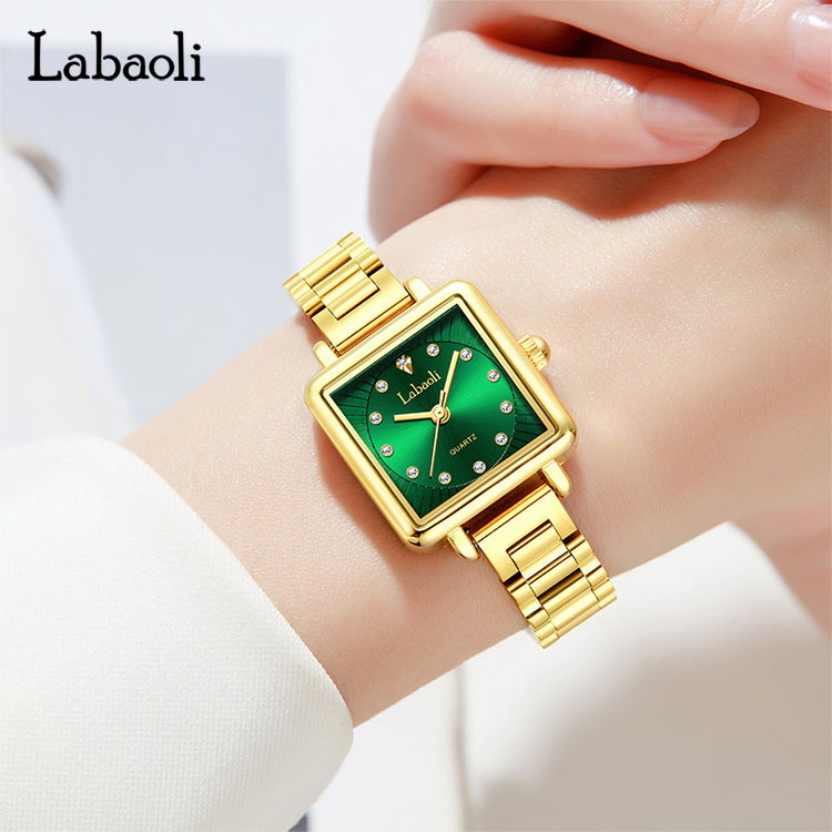 Women's Quartz Watch With Stainless Steel Strap And Jewelry Buckle, Featuring Tempered Glass Mirror And Pointer Display