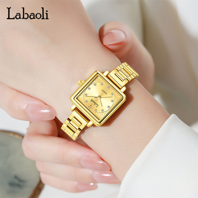 Women's Quartz Watch With Stainless Steel Strap And Jewelry Buckle, Featuring Tempered Glass Mirror And Pointer Display