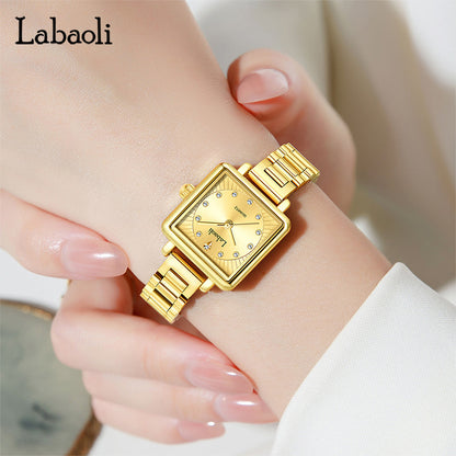 Women's Quartz Watch With Stainless Steel Strap And Jewelry Buckle, Featuring Tempered Glass Mirror And Pointer Display