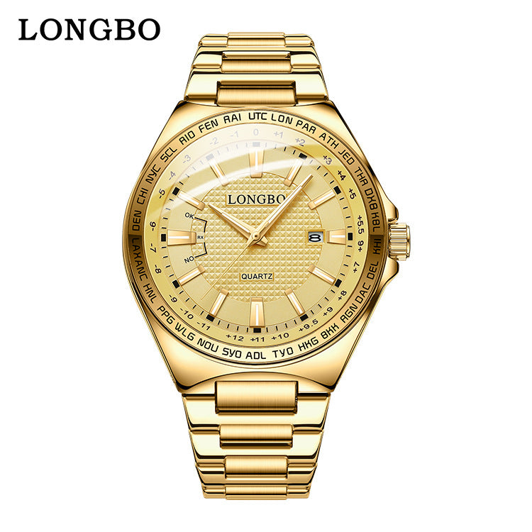 Men's Quartz Watch With Stainless Steel Strap And Double Side Snap Buckle Featuring Tempered Glass Mirror And Pointer Display