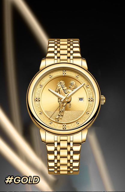 Men's Quartz Watch With Stainless Steel Strap And Double Side Snap Buckle Featuring Tempered Glass Mirror And Pointer Display