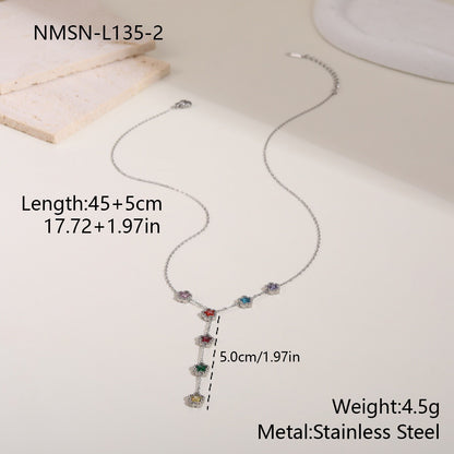 Geometric Necklace For Women In 304 Stainless Steel With Electroplated 18K Real Gold Plated Finish And Rhinestone Inlay
