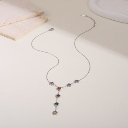 Geometric Necklace For Women In 304 Stainless Steel With Electroplated 18K Real Gold Plated Finish And Rhinestone Inlay