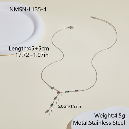 Geometric Necklace For Women In 304 Stainless Steel With Electroplated 18K Real Gold Plated Finish And Rhinestone Inlay