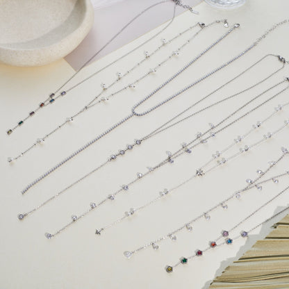 Geometric Necklace For Women In 304 Stainless Steel With Electroplated 18K Real Gold Plated Finish And Rhinestone Inlay