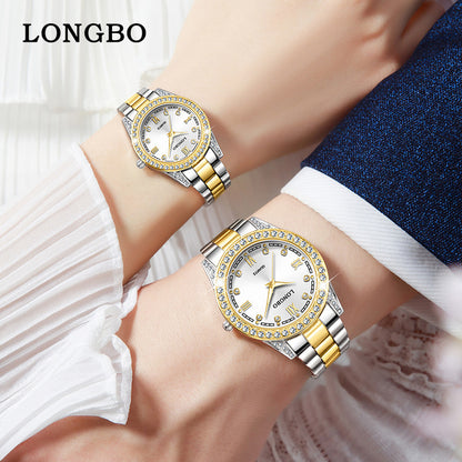 Quartz Watch Unisex With Stainless Steel Strap, Single Folding Buckle, Tempered Glass, Pointer Display, Round Dial