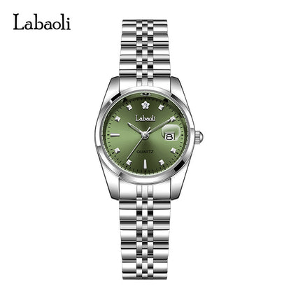 Women's Quartz Watch With Stainless Steel Strap And Butterfly Double Snap Buckle, Featuring Tempered Glass Mirror And Pointer Display