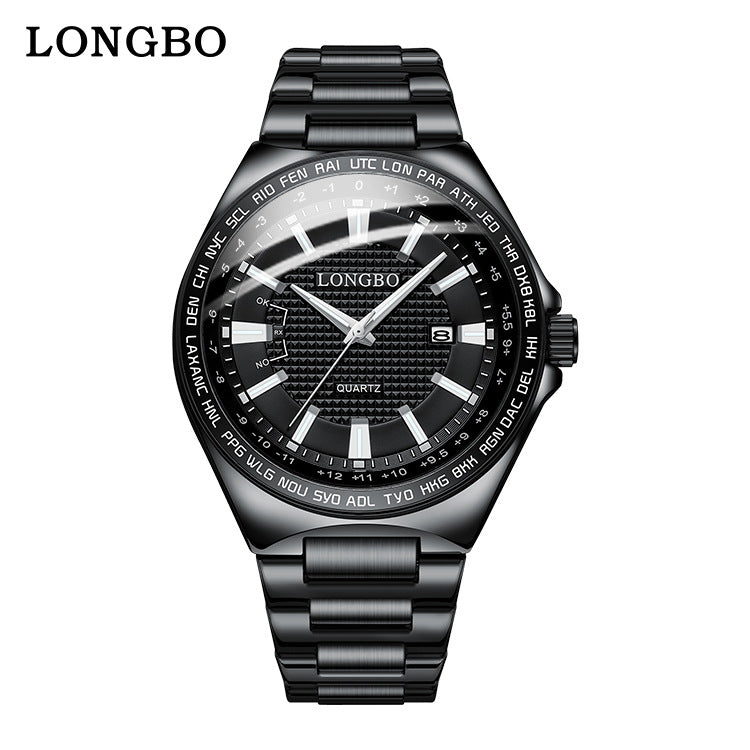 Men's Quartz Watch With Stainless Steel Strap And Double Side Snap Buckle Featuring Tempered Glass Mirror And Pointer Display