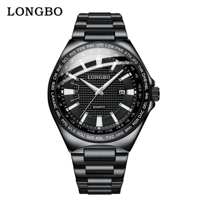 Men's Quartz Watch With Stainless Steel Strap And Double Side Snap Buckle Featuring Tempered Glass Mirror And Pointer Display