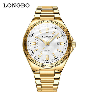 Men's Quartz Watch With Stainless Steel Strap And Double Side Snap Buckle Featuring Tempered Glass Mirror And Pointer Display