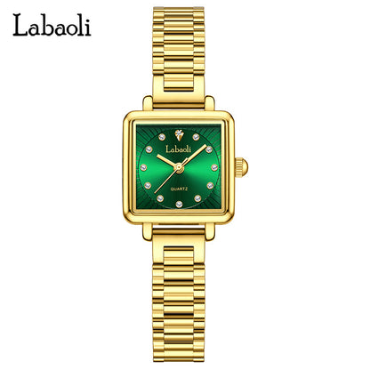Women's Quartz Watch With Stainless Steel Strap And Jewelry Buckle, Featuring Tempered Glass Mirror And Pointer Display