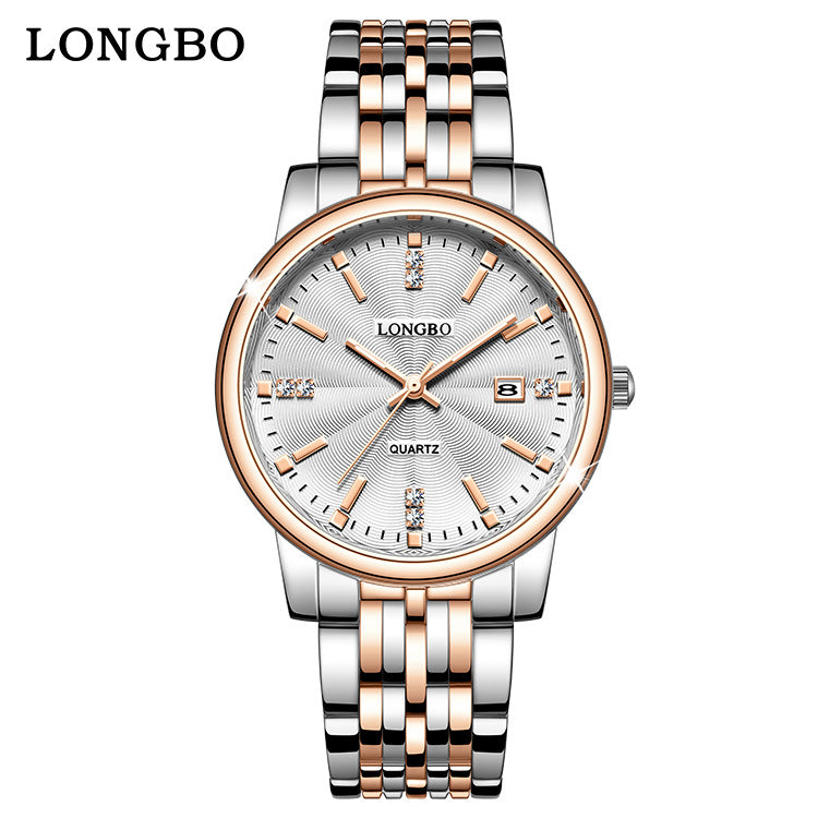 Unisex Quartz Watch With Stainless Steel Strap And Single Folding Buckle, Featuring Tempered Glass Mirror And Pointer Display