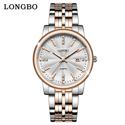 Unisex Quartz Watch With Stainless Steel Strap And Single Folding Buckle, Featuring Tempered Glass Mirror And Pointer Display
