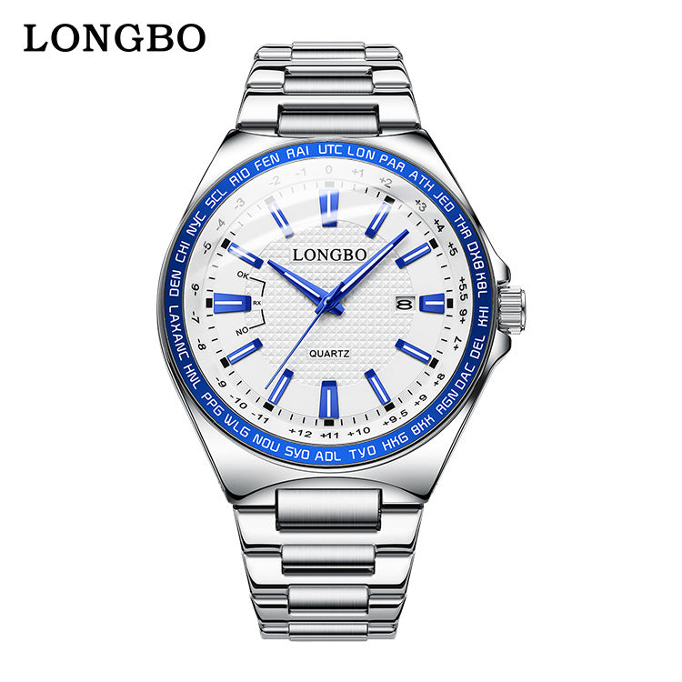 Men's Quartz Watch With Stainless Steel Strap And Double Side Snap Buckle Featuring Tempered Glass Mirror And Pointer Display