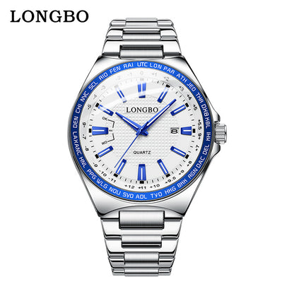 Men's Quartz Watch With Stainless Steel Strap And Double Side Snap Buckle Featuring Tempered Glass Mirror And Pointer Display