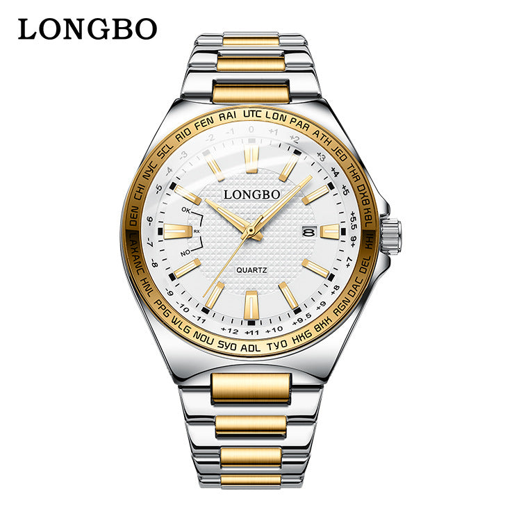 Men's Quartz Watch With Stainless Steel Strap And Double Side Snap Buckle Featuring Tempered Glass Mirror And Pointer Display