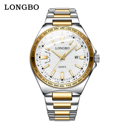 Men's Quartz Watch With Stainless Steel Strap And Double Side Snap Buckle Featuring Tempered Glass Mirror And Pointer Display