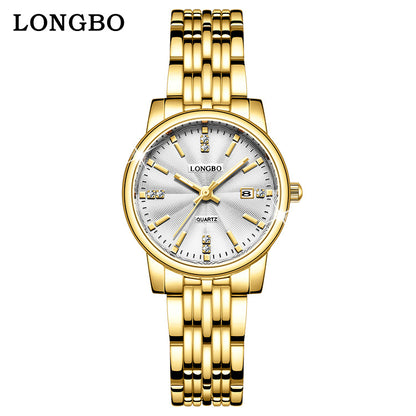 Unisex Quartz Watch With Stainless Steel Strap And Single Folding Buckle, Featuring Tempered Glass Mirror And Pointer Display
