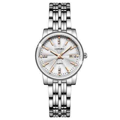 Unisex Quartz Watch With Stainless Steel Strap And Single Folding Buckle, Featuring Tempered Glass Mirror And Pointer Display