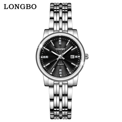 Unisex Quartz Watch With Stainless Steel Strap And Single Folding Buckle, Featuring Tempered Glass Mirror And Pointer Display