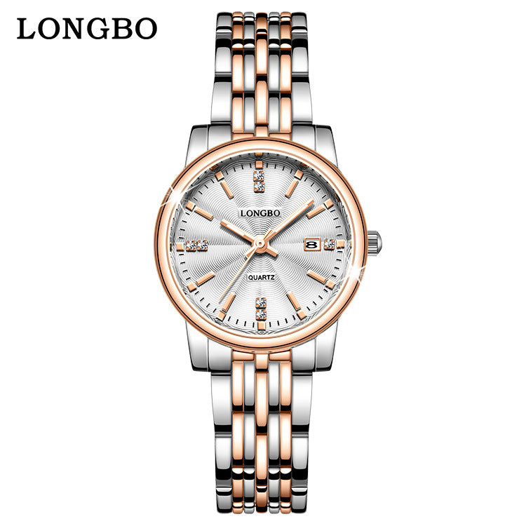 Unisex Quartz Watch With Stainless Steel Strap And Single Folding Buckle, Featuring Tempered Glass Mirror And Pointer Display