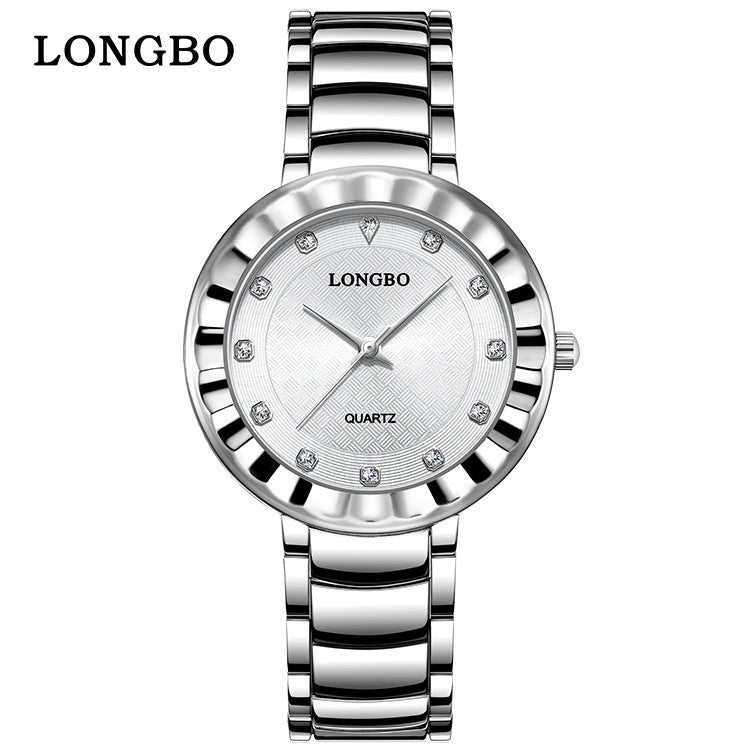 Quartz Watch With Stainless Steel Strap And Single Folding Buckle, Featuring Tempered Glass Mirror, Pointer Display, And Round Dial