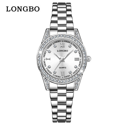 Quartz Watch Unisex With Stainless Steel Strap, Single Folding Buckle, Tempered Glass, Pointer Display, Round Dial