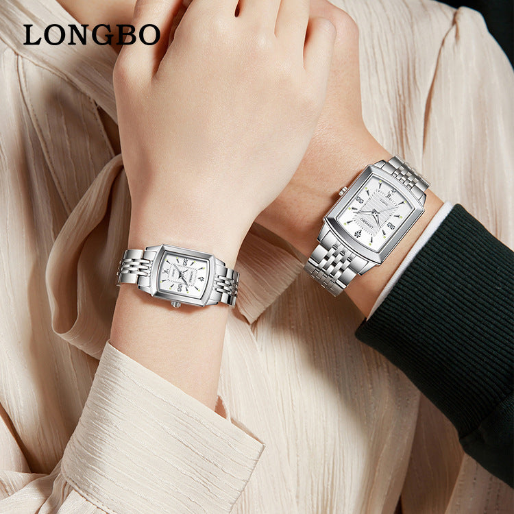 Quartz Watch Unisex With Stainless Steel Strap, Butterfly Double Snap Buckle, Tempered Glass Mirror, Pointer Display