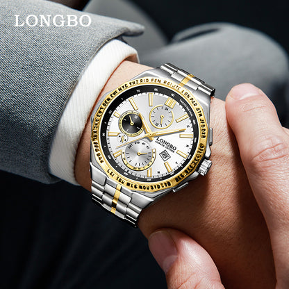Men's Quartz Watch With Stainless Steel Strap And Single Folding Buckle, Featuring Tempered Glass Mirror And Pointer Display