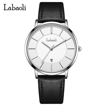 Men's Watch With Genuine Leather Strap, Quartz Movement, Tempered Glass Mirror, Pointer Display, And Buckle Style