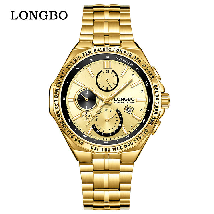 Men's Quartz Watch With Stainless Steel Strap And Single Folding Buckle, Featuring Tempered Glass Mirror And Pointer Display