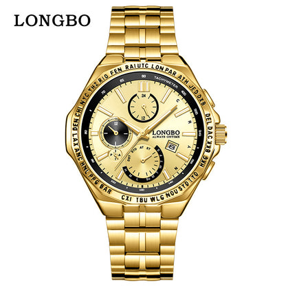 Men's Quartz Watch With Stainless Steel Strap And Single Folding Buckle, Featuring Tempered Glass Mirror And Pointer Display