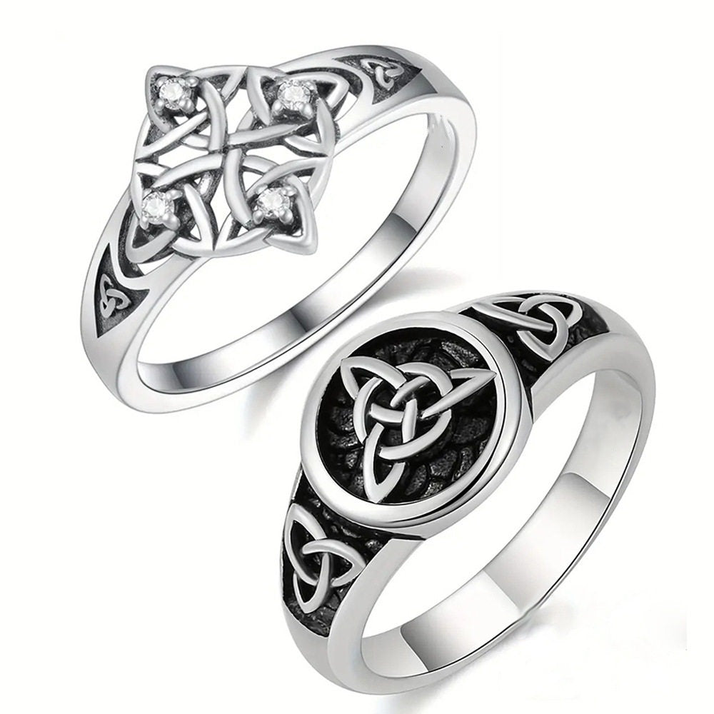 Celtic Knot Open Rings For Unisex Featuring Ethnic Style Copper With Rhinestones, Witches Knot Jewelry