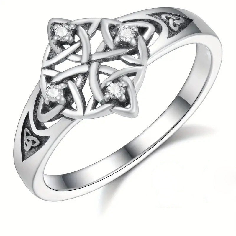 Celtic Knot Open Rings For Unisex Featuring Ethnic Style Copper With Rhinestones, Witches Knot Jewelry