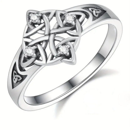 Celtic Knot Open Rings For Unisex Featuring Ethnic Style Copper With Rhinestones, Witches Knot Jewelry