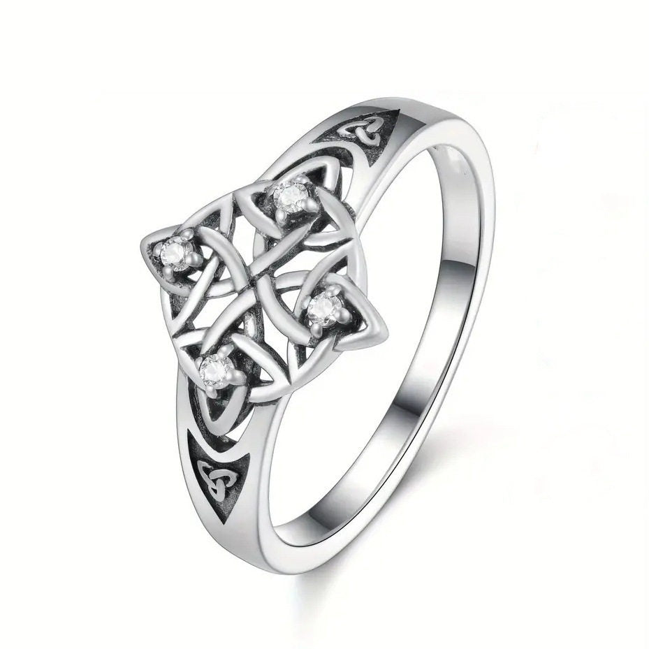 Celtic Knot Open Rings For Unisex Featuring Ethnic Style Copper With Rhinestones, Witches Knot Jewelry