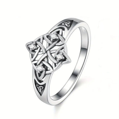 Celtic Knot Open Rings For Unisex Featuring Ethnic Style Copper With Rhinestones, Witches Knot Jewelry