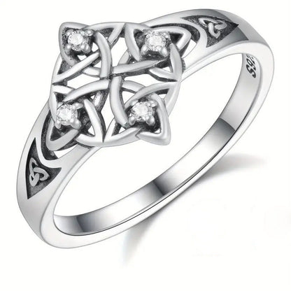 Celtic Knot Open Rings For Unisex Featuring Ethnic Style Copper With Rhinestones, Witches Knot Jewelry