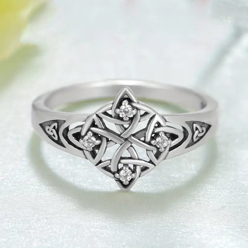 Celtic Knot Open Rings For Unisex Featuring Ethnic Style Copper With Rhinestones, Witches Knot Jewelry