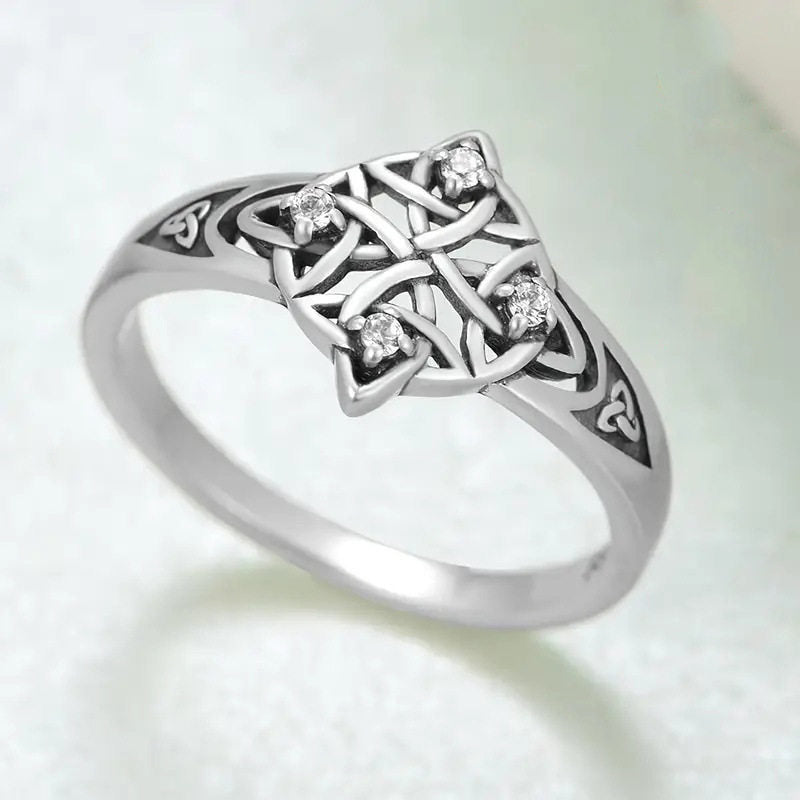 Celtic Knot Open Rings For Unisex Featuring Ethnic Style Copper With Rhinestones, Witches Knot Jewelry