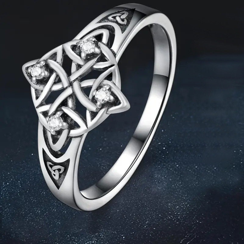 Celtic Knot Open Rings For Unisex Featuring Ethnic Style Copper With Rhinestones, Witches Knot Jewelry