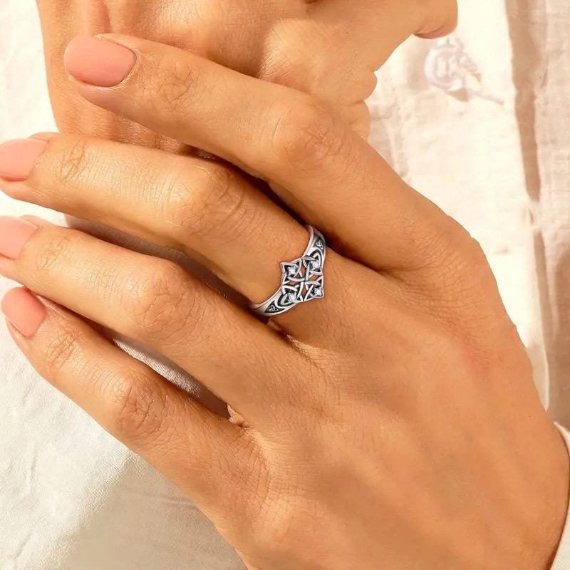 Celtic Knot Open Rings For Unisex Featuring Ethnic Style Copper With Rhinestones, Witches Knot Jewelry