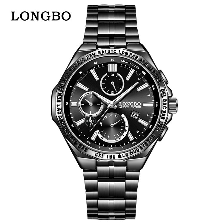 Men's Quartz Watch With Stainless Steel Strap And Single Folding Buckle, Featuring Tempered Glass Mirror And Pointer Display